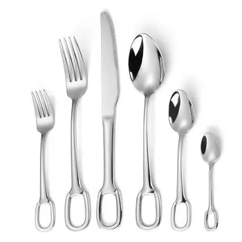 Ложка-кольцо из нержавеющей стали 304, нож и вилка для стейка в отеле, ложка с титановым покрытием, отверстие для подвешивания, вилка, чайная ложка YSH-40-6PS серебряный