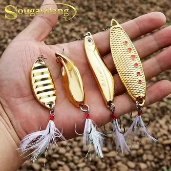 Ложка Рыболовные приманки 4 шт. Цельнометаллические блесны Тройные крючки Морские рыболовные снасти Морские рыболовные приманки