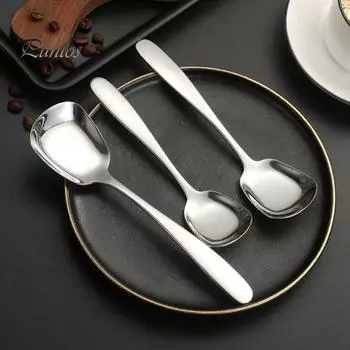 Ложка с квадратной головкой, полированная поверхность, нержавеющая, устойчивая к коррозии ложка для перемешивания из нержавеющей стали, кухонный инструмент S