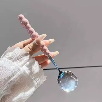 Ложка с перламутровой ручкой из нержавеющей стали Ложки для размешивания Мороженое Торт Десертная ложка Барные кухонные принадлежности Столовые приборы для вечеринок Гаджеты розовый