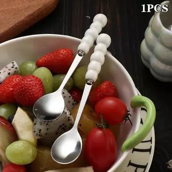 Ложка с перламутровой ручкой из нержавеющей стали Ложки для размешивания Мороженое Торт Десертная ложка Барные кухонные принадлежности Столовые приборы для вечеринок Гаджеты