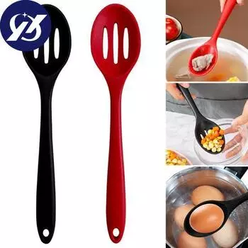 Ложка с прорезями, термостойкая кухонная ложка для приготовления пищи, антипригарное покрытие, не содержит BPA, длинная ручка, ковш, сито для смешивания, сервировки, перемешивания, наметки чёрный