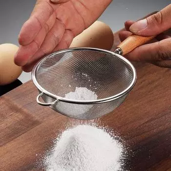 Ложка-сетка из нержавеющей стали с деревянной ручкой, ложка-фильтр для муки, домашняя кухонная ложка для жареного масла, пищевой фильтр