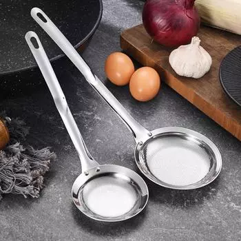 Ложка-скиммер из нержавеющей стали, мелкоячеистое сито, дуршлаг с длинной ручкой, универсальный инструмент для приготовления пищи L