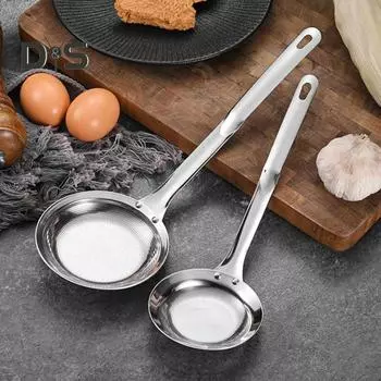 Ложка-скиммер из нержавеющей стали, мелкоячеистое сито, дуршлаг с длинной ручкой, универсальный кухонный инструмент для кухни L