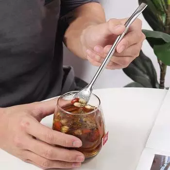 Ложка-соломенный фильтр из нержавеющей стали 304. Пищевой класс 2 в 1. Длинная ручка. Многоразовая фильтрация. Сверхмощная соломенная ложка для чая с молоком, кофе. Кухонные принадлежности.
