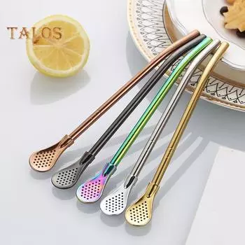 Ложка-соломинка из нержавеющей стали для напитков, многоразовый фильтр для чая, соломинка для помешивания, многофункциональная, герметичная, для питья различных напитков 18cm