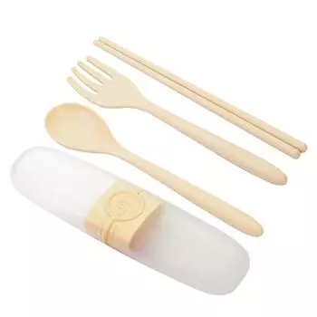 Ложка Вилка Палочки для еды Портативный набор столовых приборов для путешествий на открытом воздухе Кемпинг Чехол бежевый