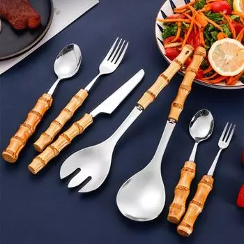 Ложка Вилка Столовая Посуда Из Нержавеющей Стали Уникальный Набор Столовых Приборов Ретро Обеденная Посуда Вилки золотой