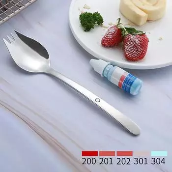 Ложка-вилка из нержавеющей стали с длинной ручкой, ложка для супа, вилка для торта, встроенные столовые приборы серый