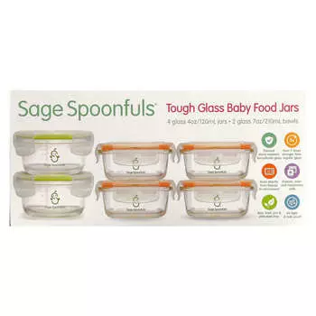 Ложки для детского питания Sage Spoonfuls, прочные стеклянные контейнеры для детского питания, 4 шт., комбинированная упаковка, 6 шт.