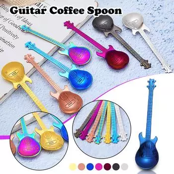 Ложки для гитары из нержавеющей стали Радуга Кофе Чайная ложка Столовые приборы Питьевые инструменты серебряный