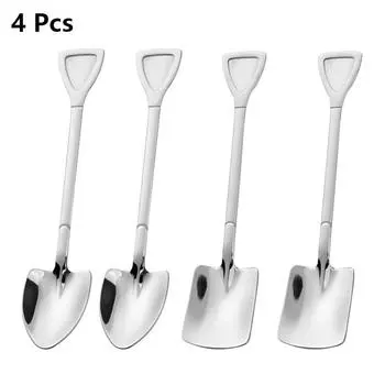 Ложки-лопатки из нержавеющей стали 304, чайные ложки, креативная кофейная ложка для мороженого, десертная ложка, столовые приборы, набор столовых приборов B-4PCS