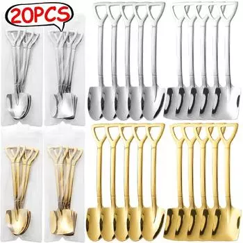 Ложки-лопатки из нержавеющей стали, серебряные мини-ложки для кофе, фруктов, мороженого, десерта, чайные ложки, кухонные столовые приборы, наборы оптом