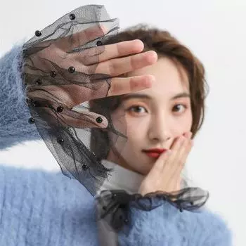 Ложные манжеты, легкие удобные однотонные тюлевые рукава, свитер, блузка, плиссированные искусственные манжеты, искусственные рукава, аксессуары для одежды чёрный