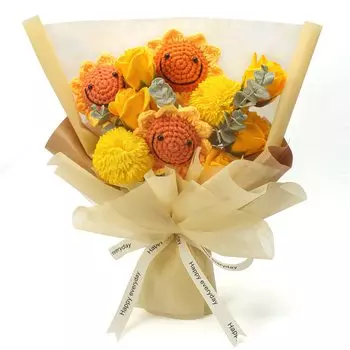 LOZIZI Вязаный букет из мыльных цветов «Подсолнух» Плюшевый букет Подарок на выпускной Искусственный цветок из мыла Никогда не увядает В комплекте с открыткой для сообщения и оранжевый