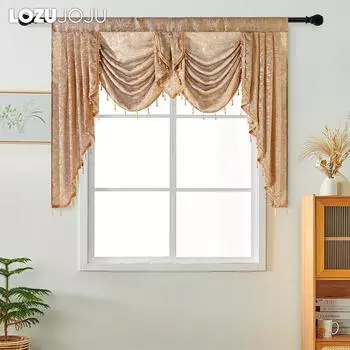 LOZUJOJU, европейский стиль, светлая роскошная Ретро, бахрома с волнистой водой, занавеска для кухни, спальни, гостиной, украшения окна W155cm x L125cm коричневый