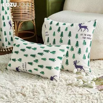 LOZUJOJU Лидер продаж и универсальная рождественская наволочка с рисунком лося из хлопка и льна с принтом для дивана Гостиная Спальня Домашний декор 30cm x 50cm зелёный