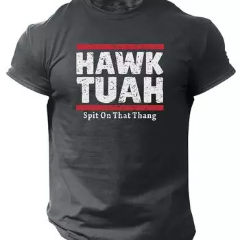 Лозунг: Мужская футболка с круглым вырезом и короткими рукавами с принтом Hawk Tuah, летний повседневный и универсальный топ S