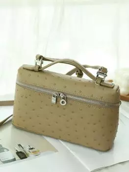 LP19 Сумка для ланча Сумка со страусиным узором Сумка для макияжа из воловьей кожи с верхним слоем Женская сумка из натуральной кожи Простая ручная маленькая квадратная сумка через плечо 19x7x14cm кислотные зеленого