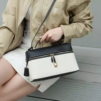 LP27 Сумка-ланч-бокс из натуральной кожи и холста в стиле пэчворк - повседневная сумка-мессенджер для ношения под мышкой на осень/зиму 27x10x17cm верблюжий коричневого