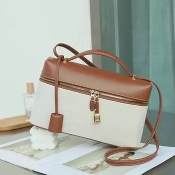 LP27 Женская сумка большой вместимости из натуральной кожи и холста - универсальная сумка-мессенджер и сумка для обеда 27cm Length x 10cm Width x 17cm Height