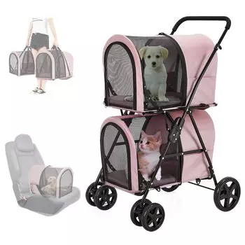 LPOTIUS Pet 2 Верхний и Нижний Отдельный Pet Dog Компактный Pet Переноска 4 Передних Колеса Задние Колеса Тормоз Для Маленьких Собак и Грузоподъемность Верхний Ряд Нижний розовый