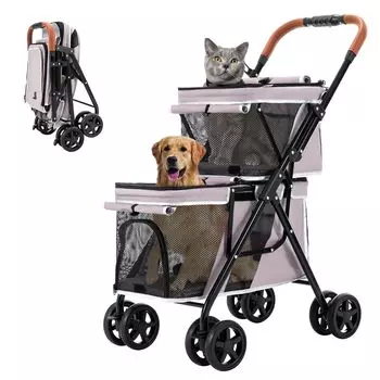 LPOTIUS Pet Pet Dog Удобный 4 передних колеса вращаются Задний тормоз для собак Для маленьких собак и грузоподъемность Верхний ряд Нижний ряд Подходит для нескольких розовый