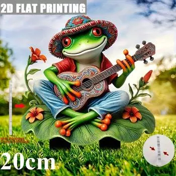 Лягушка, играющая на гитаре, 2D плоский акрил, садовое украшение, орнаменты, подходит для сада, цветочного горшка, травы, Рождества, Хэллоуина 20cm
