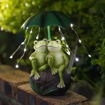 Лягушка-пара, солнечный свет, прочная конструкция из смолы, водонепроницаемая, устойчивая к ультрафиолетовому излучению, скульптура лягушки, держащей зонтик, со светодиодной подсветкой Frog