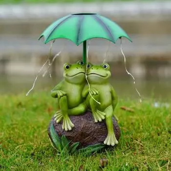 Лягушка-пара, солнечный свет, прочная конструкция из смолы, водонепроницаемая, устойчивая к ультрафиолетовому излучению, скульптура лягушки, держащей зонтик, со светодиодной подсветкой Frog