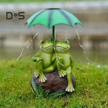 Лягушка-пара, солнечный свет, прочная конструкция из смолы, водонепроницаемая, устойчивая к ультрафиолетовому излучению, скульптура лягушки, держащей зонтик, со светодиодной подсветкой Frog