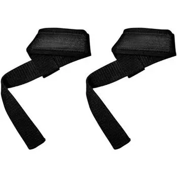 Лямки для поднятия тяжестей для тяжелой атлетики, бодибилдинга, пауэрлифтинга, силовых тренировок и становой тяги - с подкладкой из неопрена чёрный