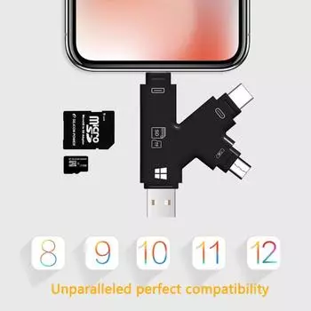 LQT USB 2.0 Устройство чтения карт SD Многофункциональный интерфейс Lightning Type-C USB 4-в-1 Интерфейс Micro USB K-образный дизайн