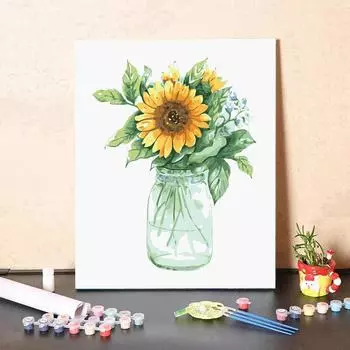 LS2076 Цифровая картина маслом, акварель, ручная роспись, ваза с подсолнухом, комплект для рисования, украшение для гостиной, картина, Рождественский подарок разноцветный