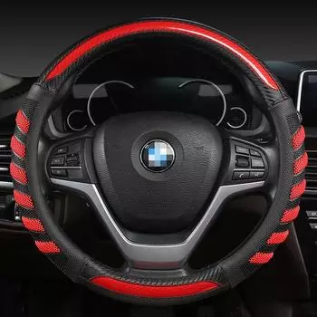 LS АВТО чехол на руль 38 см 15 дюймов оплетка на руле автомобильный Стайлинг универсальный руль из углеродного волокна чёрный