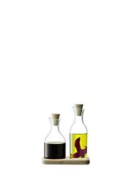 LSA International Serve Oil and Vinegar Set with Oak Base, Glass, Clear, 15 cm