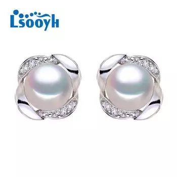 LSOOYH 8-9 мм белые серьги с натуральным пресноводным жемчугом модные серьги с цирконием для вечеринок для женщин розовый
