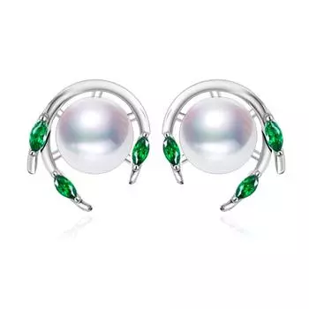 LSOOYH 8-9 мм серьги с натуральным пресноводным жемчугом, классические серьги с зелеными кристаллами для женщин белый