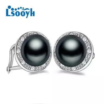 LSOOYH 8-9 мм серьги с натуральным пресноводным жемчугом серебряного цвета, модные клипсы с кубическим цирконием для женщин белый