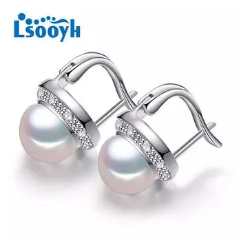 LSOOYH 8-9 мм серьги с натуральным пресноводным жемчугом серебряного цвета, модные серьги-кольца для женщин белый