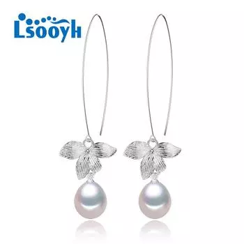 LSOOYH Boho серьги с натуральным пресноводным жемчугом для женщин, модные длинные серьги с листьями, ювелирные изделия с жемчугом белый