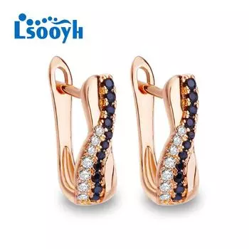 LSOOYH черные серьги-клипсы цвета розового золота, модные серьги для женщин, серьги-гвоздики с полым цирконием, ювелирные изделия A