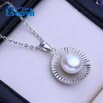 LSOOYH Ювелирные изделия из натурального пресноводного жемчуга, винтажные серебряные круглые кулоны, элегантные подарки для женщин A