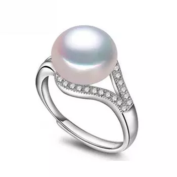 LSOOYH Ювелирные изделия из жемчуга, кольца с натуральным пресноводным жемчугом для женщин, модное женское кольцо с фианитом и фианитом Resizable розовый