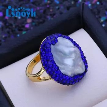 LSOOYH Кольца из натурального пресноводного крупного барочного жемчуга для женщин, классическое обручальное кольцо золотого цвета, подарки на день рождения