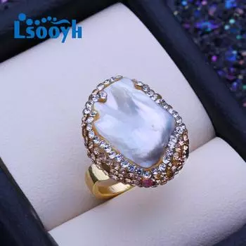 LSOOYH Кольца из натурального пресноводного крупного барочного жемчуга для женщин, классическое обручальное кольцо золотого цвета, подарки на день рождения