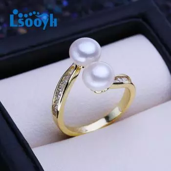 LSOOYH кольца с двойным жемчугом из натурального пресноводного риса для женщин, классическое золотое кольцо для вечеринки, подарки на день рождения, оптовая продажа