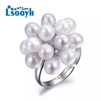 LSOOYH Кольца с натуральным пресноводным жемчугом для женщин, модные женские цветочные регулируемые кольца с несколькими жемчужинами белый