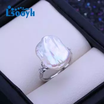 LSOOYH кольца с натуральным пресноводным жемчугом и большой пуговицей в стиле барокко для женщин, модное офисное кольцо серебряного цвета, подарки на день рождения, оптовая продажа adjustable